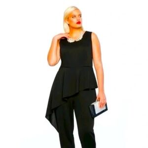 Ashley Stewart RED Asymmetrical Peplum Jumpsuit Size 14/16